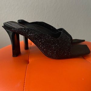 BCBG Max Azria black Square Toe Sequined Mules